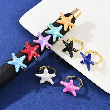 Brass Enamel Adjustable Cuff Rings for Women RJEW-G357-01J-1