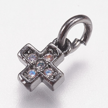 Brass Micro Pave Cubic Zirconia Tiny Cross Charms ZIRC-E147-61B-1