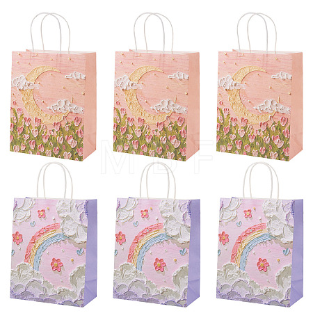 6Pcs 2 Colors Flower Printed Paper Gift Bags ABAG-TAD0001-02-1