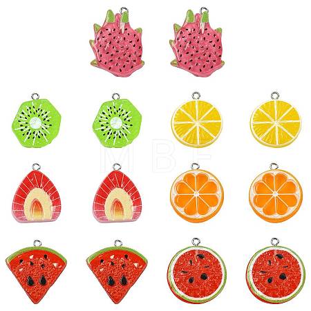 28Pcs 7 Styles Fruit Theme Spray Painted Opaque Resin Pendants RESI-FS0002-43-1