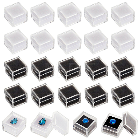 24Pcs 2 Colors Square Transparent Plastic Loose Diamond Box CON-OC0001-53-1