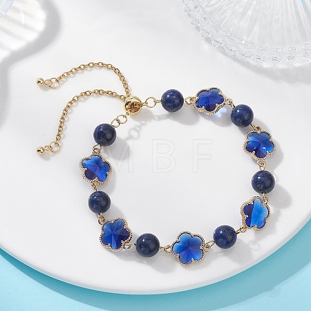 Glass & Natuarl Lapis Lazuli Slider Bracelets BJEW-JB12898-01-1