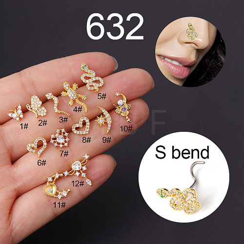 20G Titanium Steel Cubic Zirconia Fishtail Nose Rings WG80602-45-1