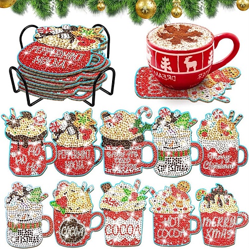 DIY 5D Christmas Diamond Painting Cup Mat Kits PW-WGEBBF8-01-1