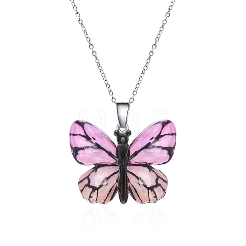 Butterfly Resin Pendant Necklaces PW-WG40B23-07-1