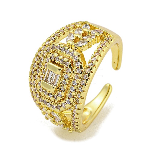 Brass Micro Pave Cubic Zirconia Cuff Rings for Women RJEW-E294-04G-02-1