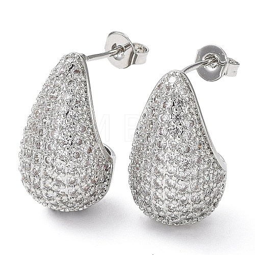 Cubic Zirconia Teardrop Stud Earrings EJEW-H137-01P-01-1