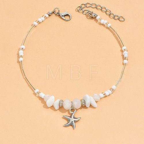 Natural White Jade Chips & Glass Beads Anklets WGE754A-02-1