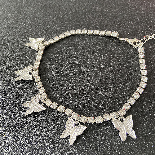 Alloy Crystal Rhinestone Butterfly Charm Anklets for Women WG69D38-02-1