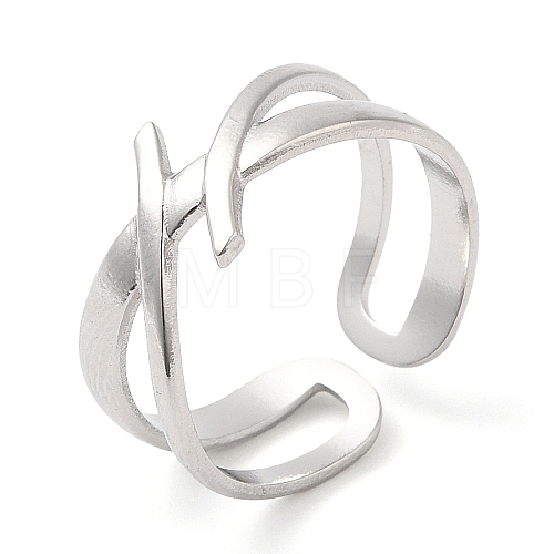 304 Stainless Steel Hollow Open Cuff Ring for Women RJEW-I098-18P-1