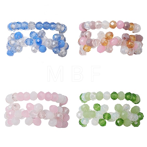 2Pcs 2 Style Glass Braided Beaded Flower Stretch Rings Set for Women RJEW-JR00592-1