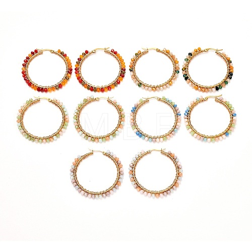 Glass Faceted Round Beads Hoop Earrings EJEW-JE04599-1
