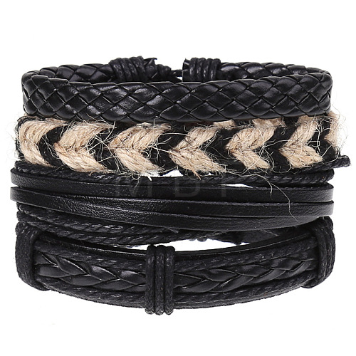 4Pcs Retro Cattlehide Leather Cord Multi-strand Bracelets for Men WGE7990-01-1