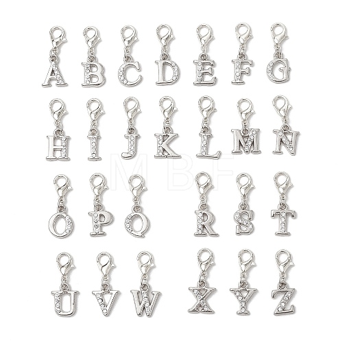 26Pcs Letter A~Z Alloy Rhinestone Pendant Decorations HJEW-JM02651-1