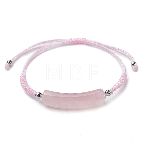 Curved Rectangle Natural Rose Quartz Adjustable Nylon Cord Braided Bead Bracelets for Women Men BJEW-JB10280-01-1