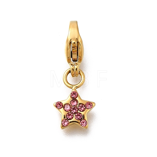 Star 304 Stainless Steel Rhinestone Pendants Decoration STAS-R159-57G-05-1