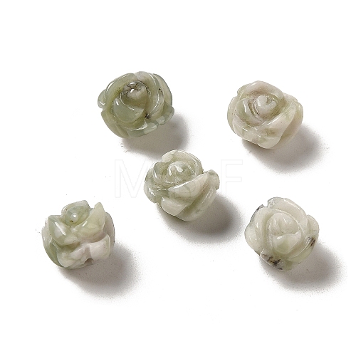 Natural Peace Jade Carved Flower Beads G-O156-B-34-1