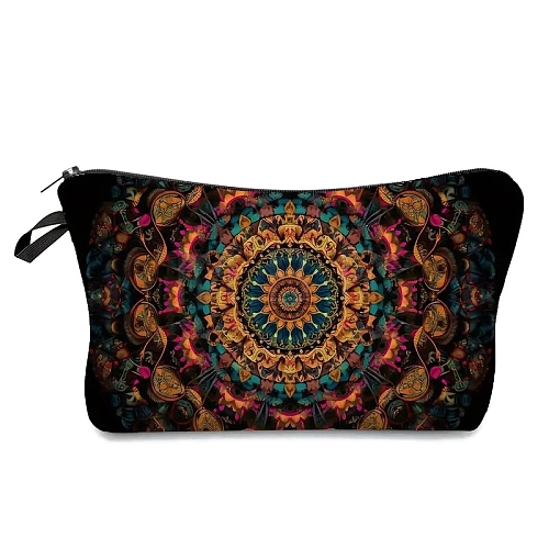 Mandala Flower Print Linen Cosmetic Zipper Pouches PW-WGC854E-03-1