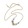 Floral Printed Round Handmade Porcelain & Brass Tree of Life Graduated Beaded Necklaces NJEW-JN06437-3