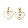 304 Stainless Steel Pave Natural White Shell Heart with Initial Slice Pendants STAS-R168-25G-P-1