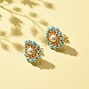 Shell Pearl & Glass Seed Braided Flower Stud Earrings EJEW-JE04921-02-3