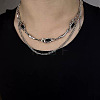 304 Stainless Steel & Alloy Rhinestone Pendant Double Layer Necklaces for Men WG6C11B-02-1