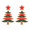 Christmas Tree Alloy & Acrylic Beaded Dangle Stud Earrings for Women EJEW-G406-01G-02-2