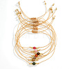 Casual Brass Bead Khaki Wax Thread Semi-Precious Natural Gemstone Bracelets Sets LS-JA4012-5