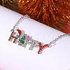 Alloy Enamel with Hyacinth Rhinestone Christmas Tree Word Happy Pendant Necklaces for Women FS-WG84419-01-1