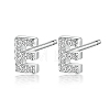 Rhodium Plated 925 Sterling Silver Initial Letter Stud Earrings HI8885-05-1