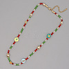 Christmas Theme Glass & Imitaiton Pearl & Brass Bicone Flat Round Beaded Necklaces GF3195-14-1