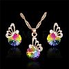 Butterfly & Flat Round Alloy Rhinestone Pendant Necklaces & Stud Earrings FS-WG892EC-07-1