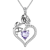 Rhodium Plated 925 Sterling Silver Pave Cubic Zirconia Rose Heart Birthstone Pendant Cable Chain Necklaces NJEW-H012-66C-1