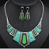 Pentagon Bohemia Zinc Alloy with Synthetic Turquoise Pendant Necklaces & Stud Dangle Earrings Sets FS-WGE76F1-01-1