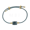 Natural Jadeite Adjustable Cowhide Leather Cord Slider Bracelets with Brass Slider Beads BJEW-N041-06A-1