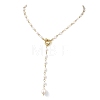 Adjustable 304 Stainless Steel Natural Pearl Rice Link Chain Lariat Y Tassel Necklaces for Women NJEW-JN06148-3