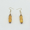 Tiger Eye Hexagon Handmade Copper Wire Wrapped Earrings Natural Stone Column Earrings ND6138-14-1