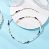 Synthetic Non-magnetic Hematite & Natural Rainbow Moonstone & Garnet & Amethyst Round Cube and Natural Pearl Rice Beaded Necklaces NJEW-JN05868-02-1