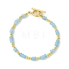 Dyed Natural White Jade & Brass Beaded Bracelets for Women BJEW-JB13678-4