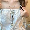 Chinese Style Porcelain & Alloy & Wood Leaf Pendant Adjustable Waxed Cord Long Necklaces for Women WG8DC5B-01-3