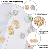 8Pcs 4 Style Flat Round with Flower Brass Micro Pave Clear Cubic Zirconia Stud Earrings Findings KK-DC0002-90-3