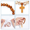 30Pcs 2 Style Natural Wood Round Beaded Stretch Bracelets with Cross Charms for Men Women BJEW-AR0001-08-3