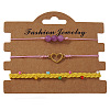 3Pcs 3 Styles Natural Amethyst & Glass Round Beads Braided Bead Bracelets & Stainless Steel Heart Link Bracelets LB7339-2-1
