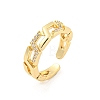 Chain Brass Micro Pave Clear Cubic Zirconia Open Cuff Rings RJEW-G309-15G-1