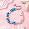 Handmade Porcelain & Synthetic Turquoise & ABS Plastic Imitation Pearl Beaded Bracelets for Women BJEW-JB13061-1
