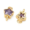 Brass Pave Cubic Zirconia Star Connector Charms KK-P348-08G-3