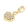 Brass Clear Cubic Zirconia Heart European Dangle Charms KK-Z090-04G-2