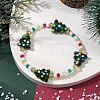 Round & Christmas Tree Glass Beaded Stretch Bracelets for Women BJEW-TA00503-2