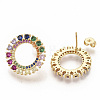 Brass Micro Pave Colorful Cubic Zirconia Stud Earrings EJEW-S208-047-1