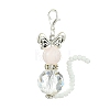 Cat Shape Natural Rose Quartz & Glass Pendant Decorations HJEW-TA00197-1